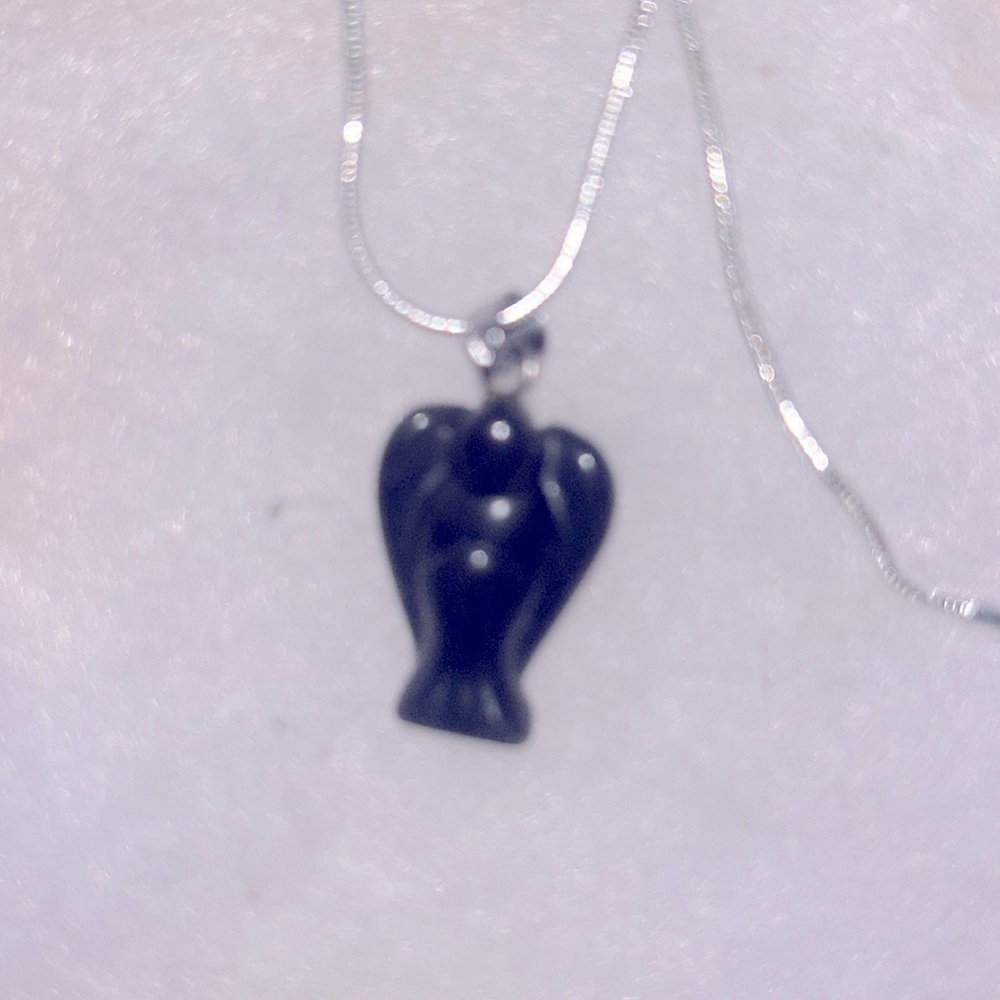 Boho Onyx Crystal Angel Sterling Silver Necklace 16”